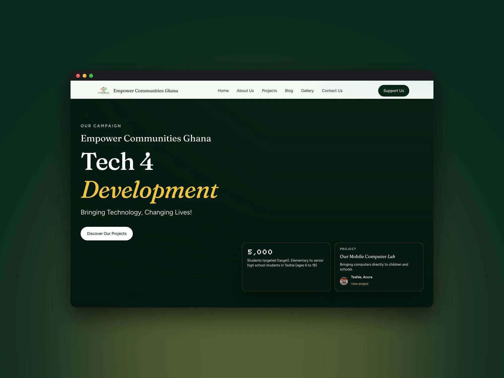 The Empower Communities Ghana Tech 4 Development page